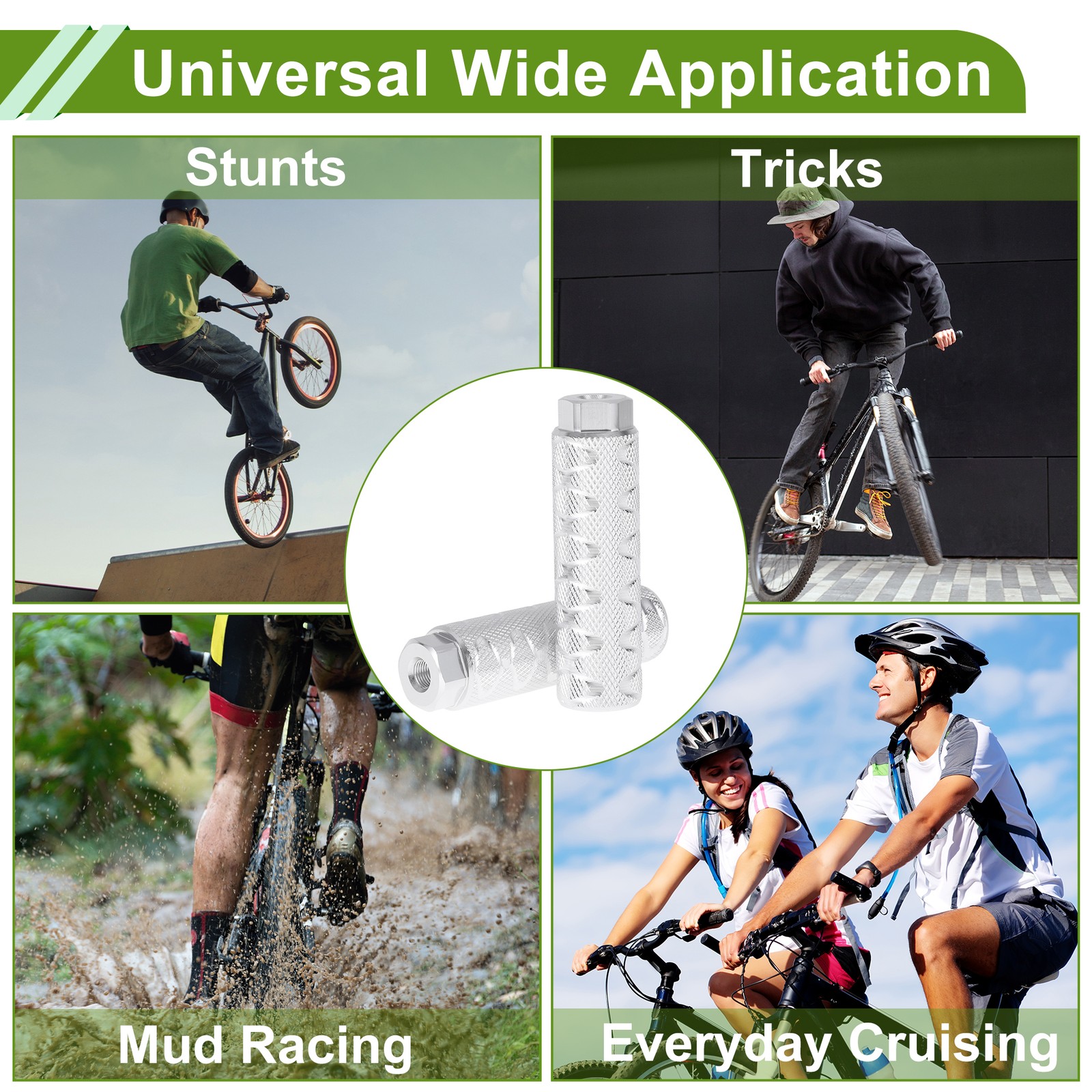 4 Pcs Bike Pegs 100mm Circle Texture Cycling Foot Pegs Silver Tone