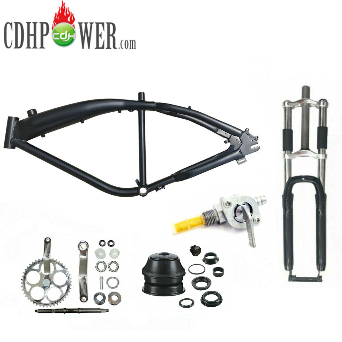 Black Felt Faker Gas Tank Frame 3.4L &Wide Crank &26″ Fork-Gas Motorized Bicycle