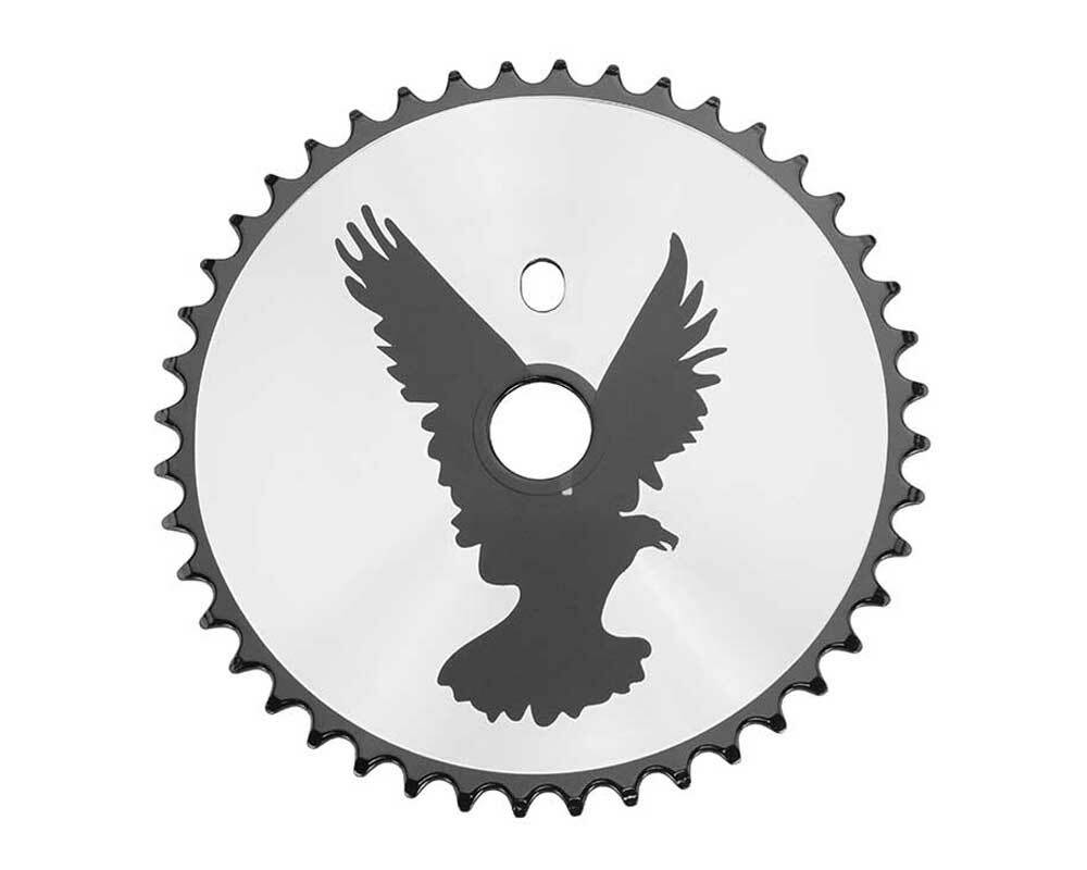 VINTAGE LOWRIDER STEEL CHAINRING EAGLE 1/2 X 1/8 44T IN CHROME/BLACK.BIKE PARTS.