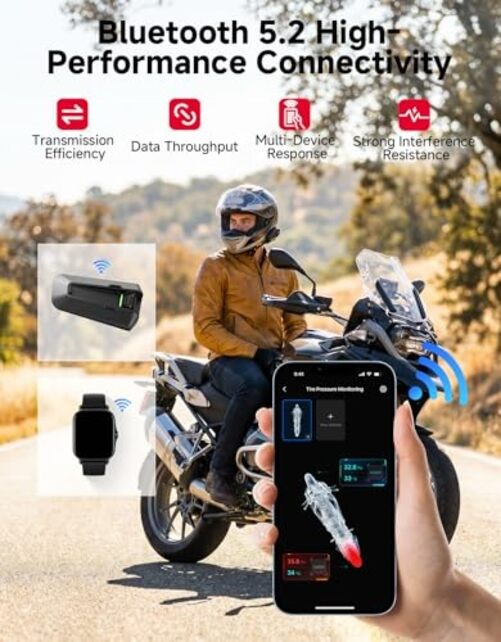 Motorcycle TPMS System, Tire Monitor Sensor – Wireless 5.2 Stable, IP67