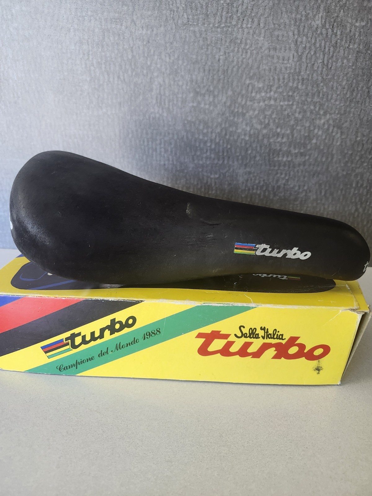 Selle Italia Turbo Suede Leather Saddle Black w/ WC STRIPES 1998 Steel Mint