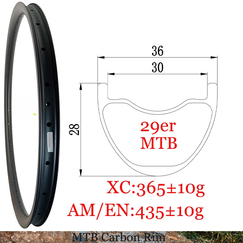 29er MTB XC AM Bicycle Carbon Rims Tubeless 36mm Wide 28mm Depth 24 28 32 36Hole