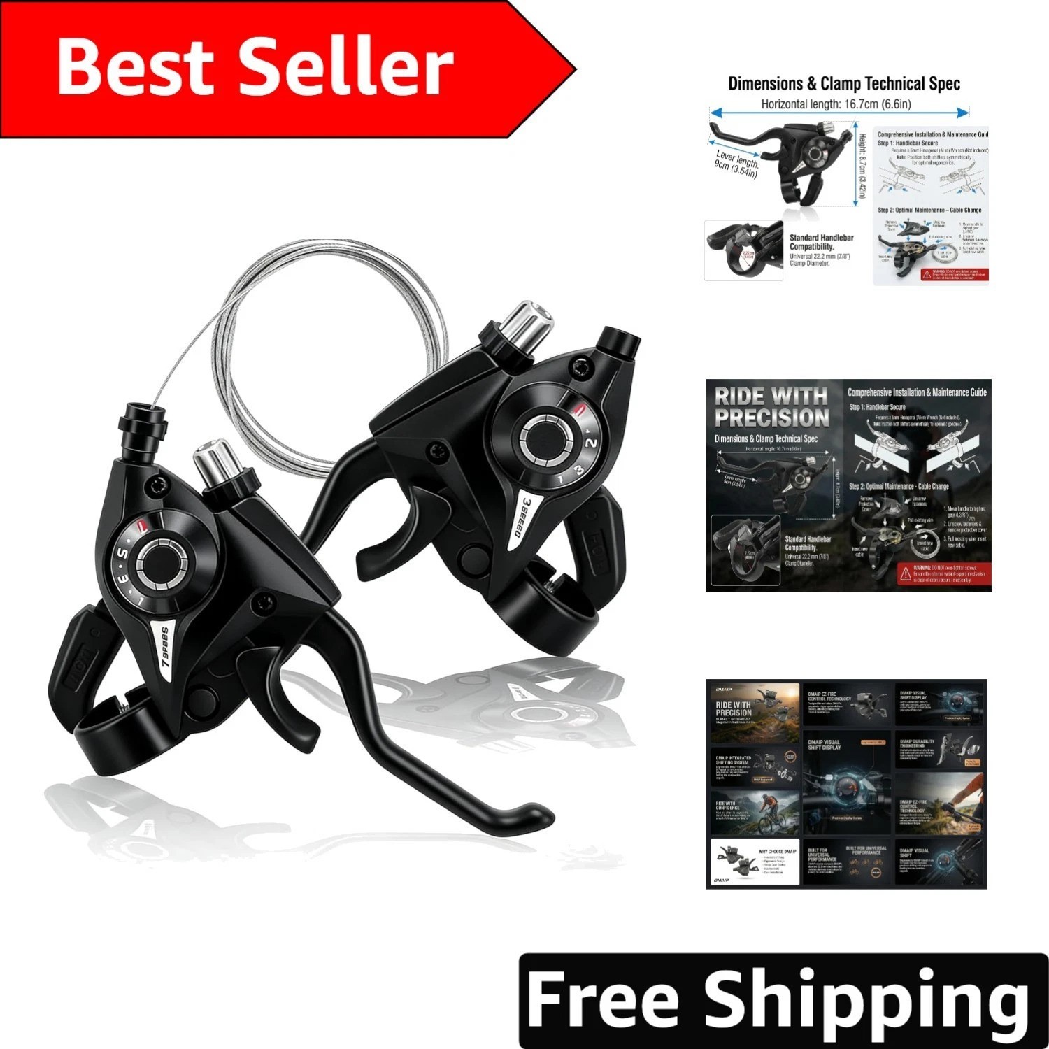 EZ-FIRE 3×7 Speed Gear Shifter Set with Stainless Steel Cables for All Bikes