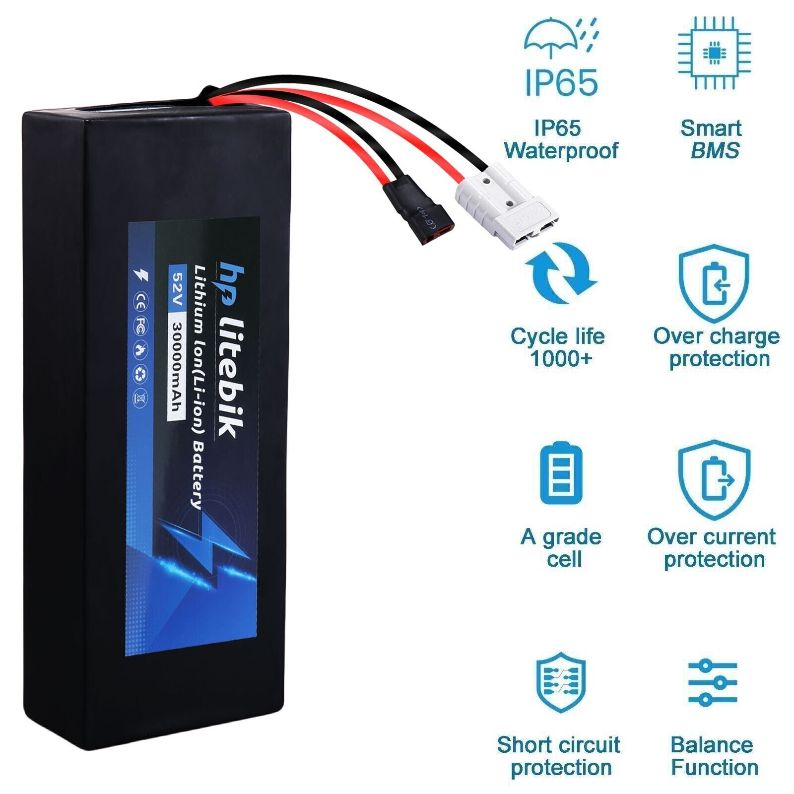 52V 30Ah EBIKE BATTERY LITHIUM Li-Ion For Ebike Electric Bike MTB Bicycle Motor