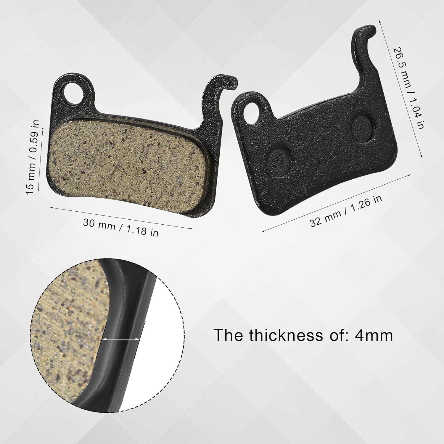 4 Pairs Bike Brake Pads for Shimano Disc Brakes, Resin Semi-Metal Replacement