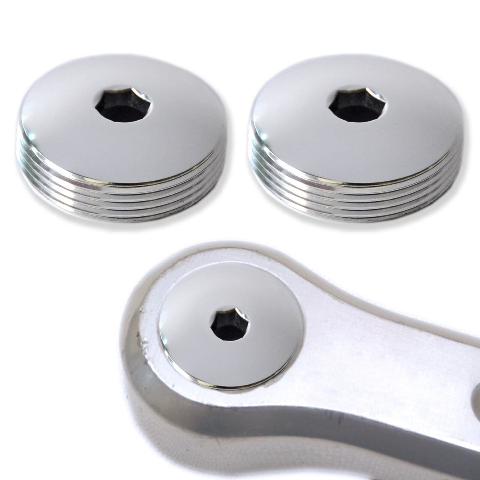 Pair x2 of Polished Aluminium Crank Arm Dust Caps Chain Set Covers Eroica