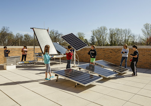 Kids working on solar panels project