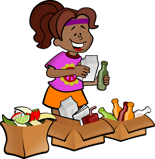 Kid recycling with bottles in hand