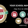 wall decal image with NSTEM logo and the text states "Your School name here" with the 5 icons for different school levels