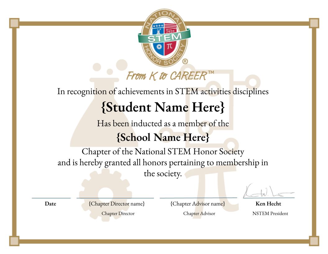 National STEM Honor Society Induction Certificates