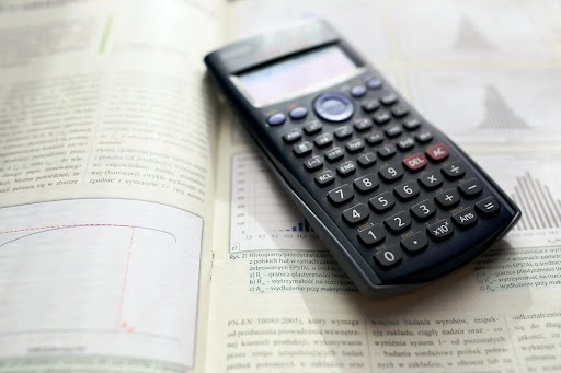 Calculator on a math review book 