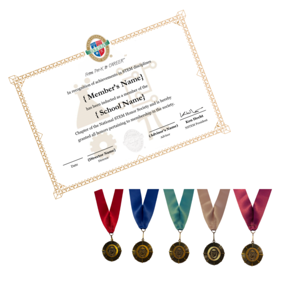 customizable certificate and neck medals in nstem colors