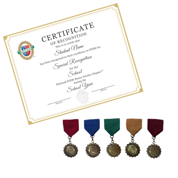 Certificate (Not Customizable) with NSTEM school levels drape medals