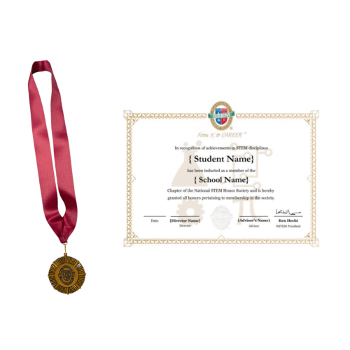 an olympic style medal and our induction certificate